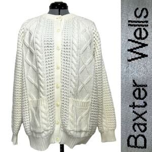 Vintage Baxter & Wells Cable Knit Cardigan Coastal Fisherman Sweater Sz: XL